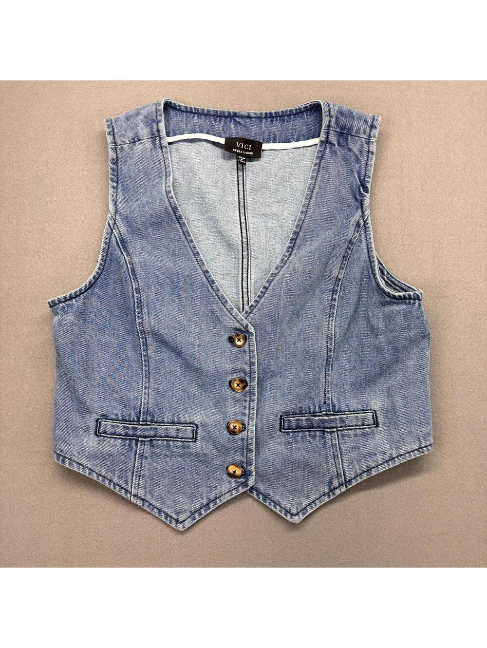 VICI Denim Blue Buttton Up Women's Vest Extra Large